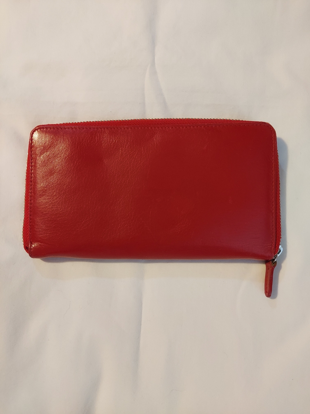 Barneys New York Vibrant Red Pebbled Leather Zip Around Wallet